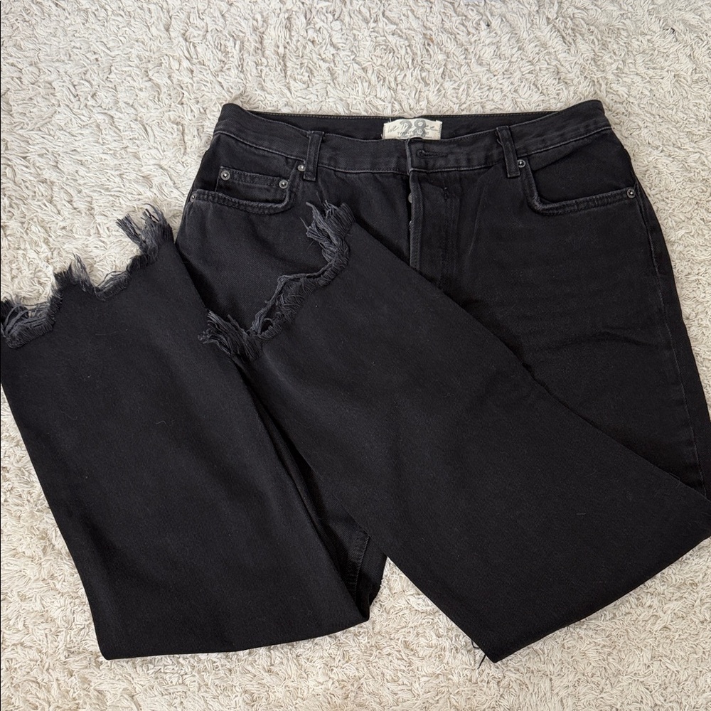 We The Free Black Frayed Wide Leg Jeans